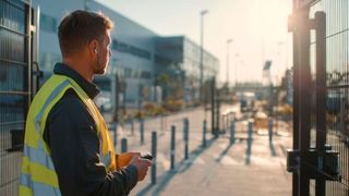 Symbolbild: Mehrstufige Perimetersicherung mit Zaun, Zutrittskontrolle und Videoüberwachung zählt zu den Basismaßnahmen, um kritische Rechenzentrumsstandorte vor unbefugtem Zugriff zu schützen. (Bild: Midjourney / Paula Breukel / KI-generiert)
