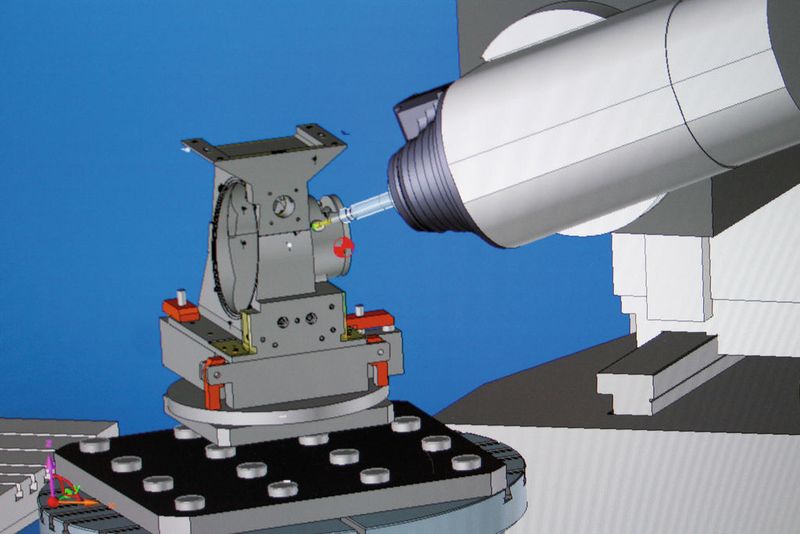 Die Maschinenraumsimulation erkennt aufgrund der Kinematik der Maschine alle möglichen Aufspannungen und Ebenenschwenks. Der Programmierer arbeitet quasi  „direkt“ auf der Maschine.  (Bild:Topsolid)