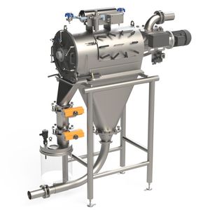 Beispielhafte Darstellung mit Siebkorbabblasung, Doppelklappe und durchsichtigem Grobgutbehälter mit Füllstandsmelder(Bild:  Zeppelin Systems)