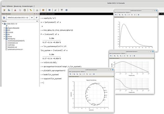 Bild 1: Eine Simulation mit Scilab-Konsolenbefehlen.(Bild:  Prof. Böttcher)