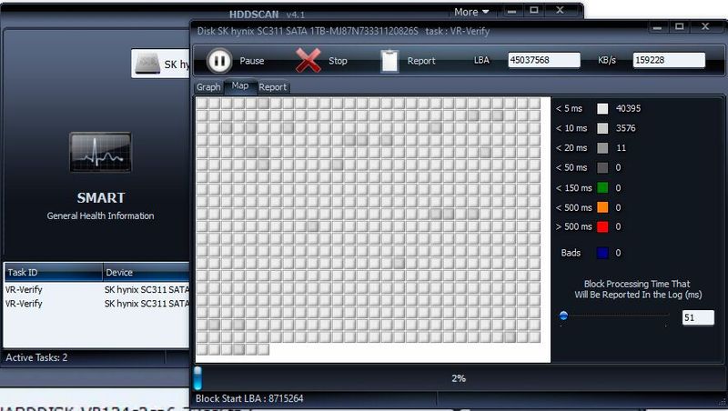 HDDScan: Zugriffsgeschwindigkeiten bei einzelnen Blöcken. (Bild: Joos/HDDScan)