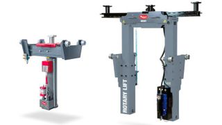 Zu den hängenden Grubenhebern zählen das Modell Blitz S (l.) und der neue Portal Lift 17 Vario (r.). (Bild: Rotary)