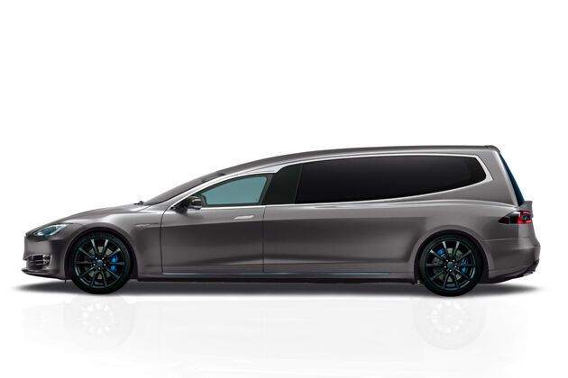 Der Sonderfahrzeugbauer Binz bietet künftig Bestattungsfahrzeuge auch auf Basis eines Tesla Model S. (Bild: Binz)