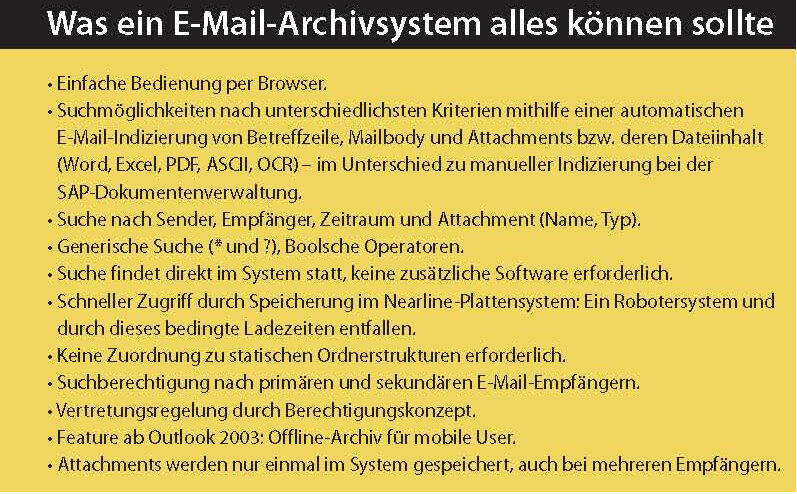 Checkliste: Was ein E-Mail-Archivsystem können sollte (Archiv: Vogel Business Media)