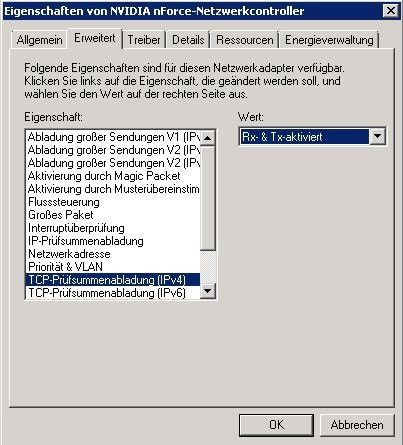 Abbildung 3 - Aktivieren von TCP-Chimney in den Eigenschaften von Netzwerkkarten (Archiv: Vogel Business Media)