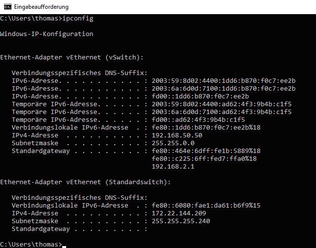 Mit ipconfig lassen sich Netzwerkeinstellungen abrufen. (Joos / Microsoft)