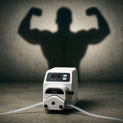 Fig. 1: Discreti “colossi muscolosi” in laboratorio: le pompe dosatrici svolgono un lavoro eccellente, e con la massima precisione. (Immagine simbolica) (Immagine:GPT Image Generator / Generato dall'IA)