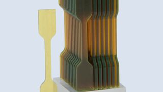 Durchbruch in der Materialcharakterisierung von Mikrobauteilen – ISO-Standard-Prüfkörper für Zugmaterialprüfungen mit einer Höhe von 35 mm. (Bild: UpNano)