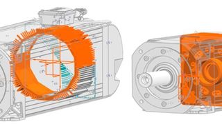 Bild 1: Hochintegrierte Antriebe und die Kühlkörper ihrer Leistungselektronik (orange eingefärbt). (Lenze SE)
