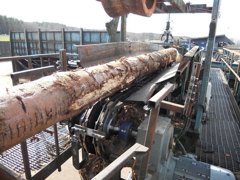 Im Sägewerk der schwedischen Unternehmens Derome fallen schwere Baumstämme zur Weiterverarbeitung auf ein Transportband und verursachen heftige Stoßbelastungen; eine echte Bewährungsprobe für die Lager. (Bild: Nomo Kullager)