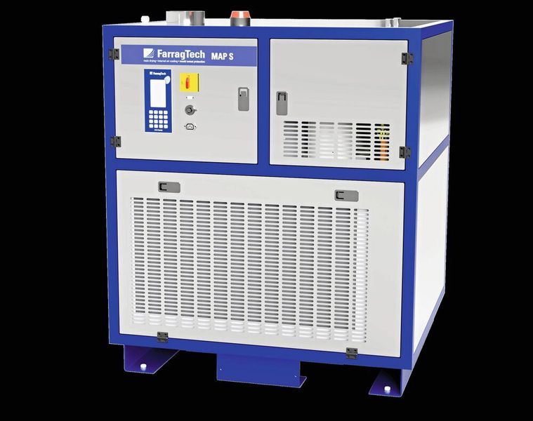 Farragtech bietet mit dem MAP-System (Mould Area Protector) auch ein nachhaltig arbeitendes Gerät an, dass die Kondenswasserbildung in Formen und Werkzeugen für die Kunststoffverarbeitung und die negativen Folgend daraus, sicher vermeidet. Statt eines Molekularsiebs, das verschleißen kann, nutzt das System permanent Kaltwasser, um gefilterte, trockene Luft zu liefern. (Farragtech)