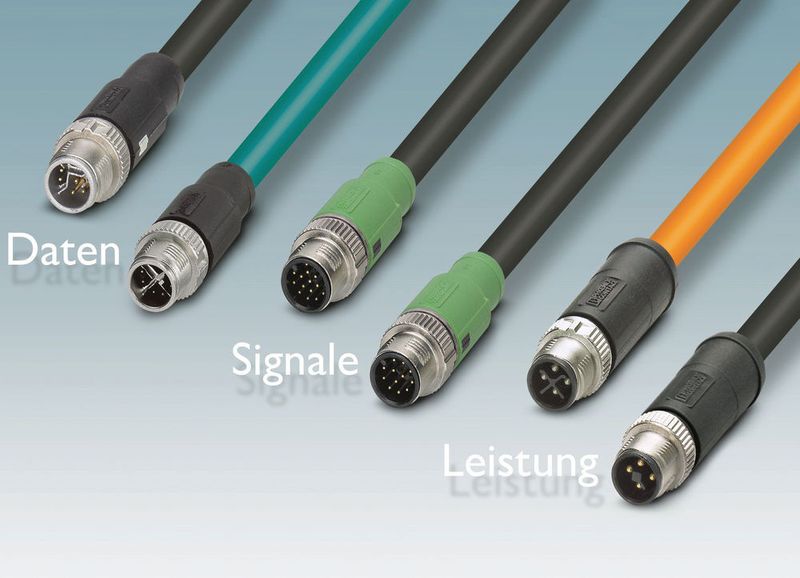 Industrie-Standard M12 für Signale, Daten und Leistung – das M12-Produktprogramm von Phoenix Contact ermöglicht standardisierte Verkabelungslösungen in kompakter Bauform. (Phoenix Contact )