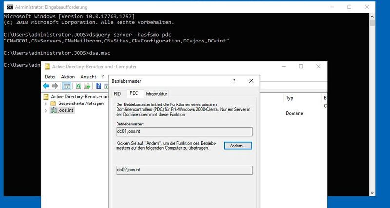 Überprüfen des PDC-Emulators einer Domäne. (Bild: Microsoft / Joos)