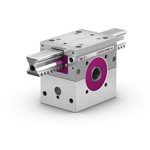 Alle Lifgo-Zahnstangengetriebe verfügen über eine vierfache Rollenführung und erzielen deshalb eine sehr hohe Positioniergenauigkeit.(Bild:  Leantechnik AG)