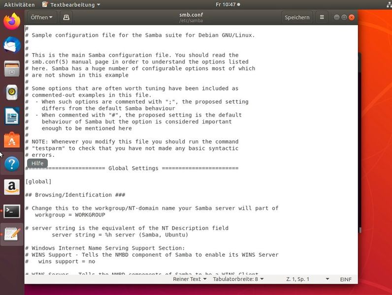 Die Samba-Konfigurationsdatei smb.conf bildet die Grundlage für SMB-Freigaben und folgt auf einem FreeBSD-NAS der gleichen Struktur aus Global-Sektion und einzelnen Freigabeblöcken, die unter „/usr/local/etc/smb4.conf“ zu finden ist. (Bild: Joos)