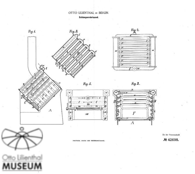 Der Schlangenrohrkessel aus dem Jahr 1887, der zusammen mit einer Wand-Dampfmaschine zum Lilienthalsche Kleinmotor wird.  (Otto Lilienthal Museum)