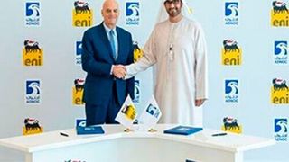 The framework agreement was signed by His Excellency Dr. Sultan Ahmed Al Jaber, UAE Minister of State and Adnoc Group CEO and Claudio Descalzi, CEO of Eni.  (Adnoc )