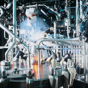 Cell fermentation in biopharmaceutical production at Boehringer Ingelheim.