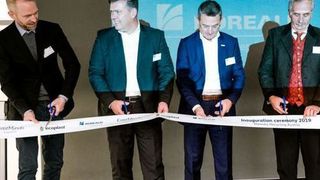 L-R: Lukas Intemann, Managing Director Ecoplast; Raimund Woitsch, Managing Director Ecoplast; Ton Emans, President Plastics Recyclers Europe; and Helmut Walch, Mayor of Wildon. (Peter Reiter)