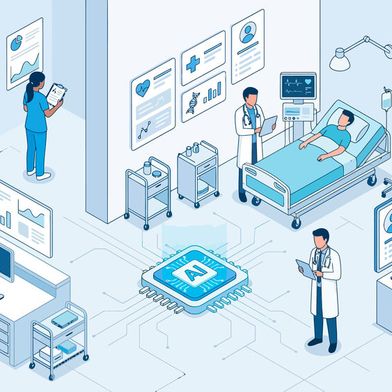 Patientenzimmer, Aufnahme oder Diagnostik: Für die einzelnen Funktionsbereiche gelten unterschiedliche Anforderungen beim KI-Einsatz. (Bild: © vickryab - stock.adobe.com / KI-generiert)