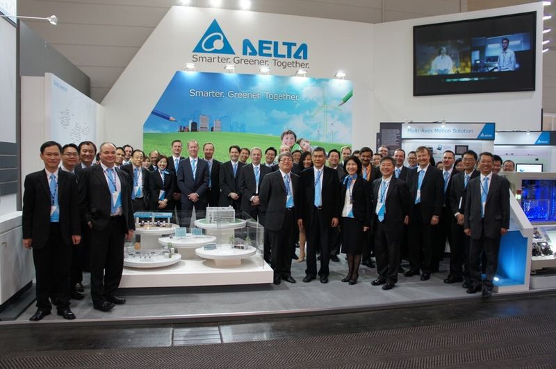 Das Delta-Team am Messestand: Erstmals wurde das komplette Produktportfolio des größten taiwanischen Ausstellers auf der Hannover-Messe präsentiert. (Bild: Delta Group)
