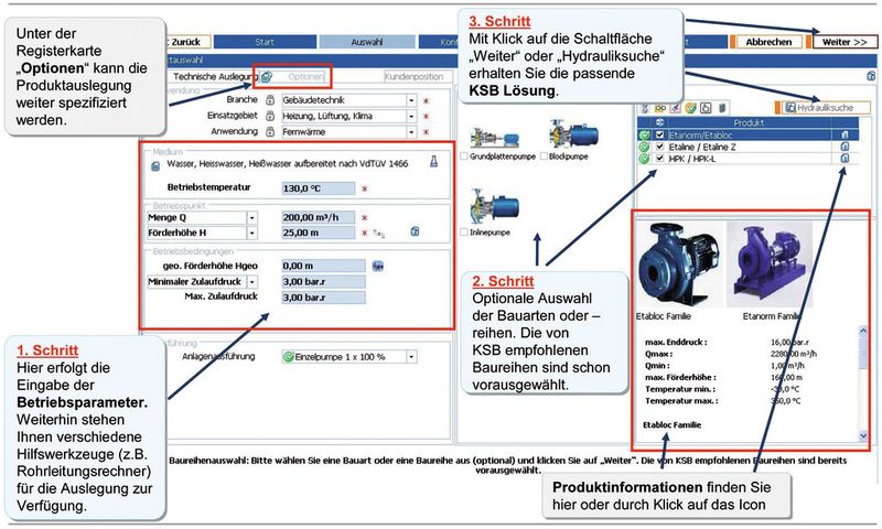 Bild 1: Anwender können mit dem Pumpenauslegungsprogramm KSB Easy Select Pumpensysteme auslegen und optimieren. (Bild: KSB)