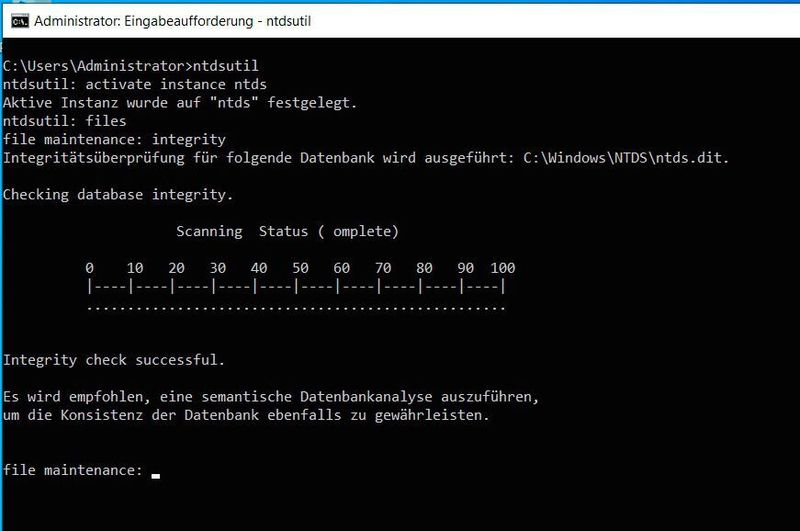 Überprüfen der Integrität einer Active-Directory-Datenbank. (Joos / Microsoft)