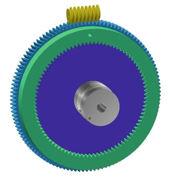 Exzentergetriebe mit Evolventenverzahnung in ein Schraubenradgetriebe hinein gebaut. (Maul Konstruktionen)