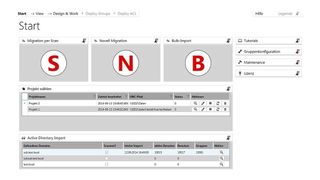 Der Startbildschirm von Migraven 2.0 bietet die Optionen „Migration per Scan“, „Novell-Migration“ und „Bulk-Import“. (Bild: Aikux.com)
