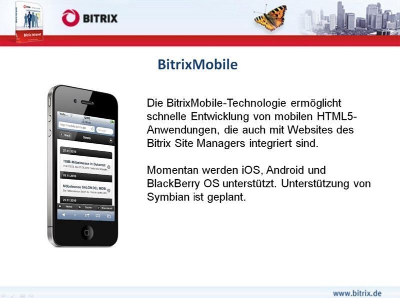 Ab sofort unterstützt der Bitrix Site Manager auch die Erstellung von mobilen HTML5-basierten Webseiten. (Archiv: Vogel Business Media)