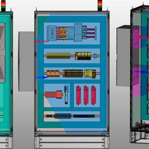 Links: Beim Türaufbau reicht der optimal klimatisierte Bereich nicht bis zur Schrankwand. Mitte: Beim Seitenwandanbau links liegen alle Komponenten im optimal klimatisierten Bereich.  Rechts: Die lüftungstechnischen Sperrräume sind frei von Hindernissen.