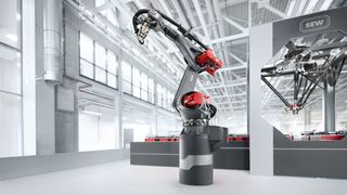 Auf der Hannover Messe 2026 zeigte SEW-Eurodrive die Breite seines Robotik-Portfolios – von stationären Anwendungen am Rundlaufmodell über Übergabeprozesse zwischen AMR und modularer Elektrohängebahn bis hin zu Delta-Robotern (im Bild). (Bild: SEW-Eurodrive)