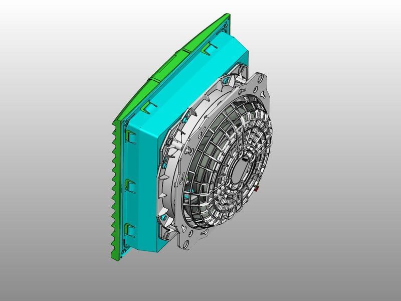 Die neue Lüftertechnologie zeichnet sich insbesondere dadurch aus, dass die Ausblasrichtung nicht wie bisher in Achsrichtung des Lüfters, sondern diagonal nach außen weg verläuft. Bild: Rittal (Archiv: Vogel Business Media)