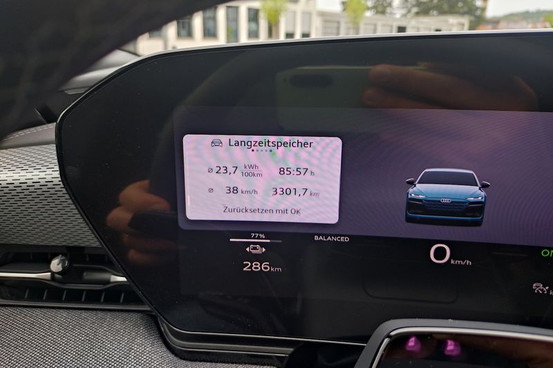 10. Verbrauch: Die WLTP-Angabe liegt um 17 kWh/100 km. Der Realverbraucher eher um 20 kWh. Hier ist Audi im Vergleich nicht sehr effizient. (Bild: Sven Prawitz/Vogel Communications Group)
