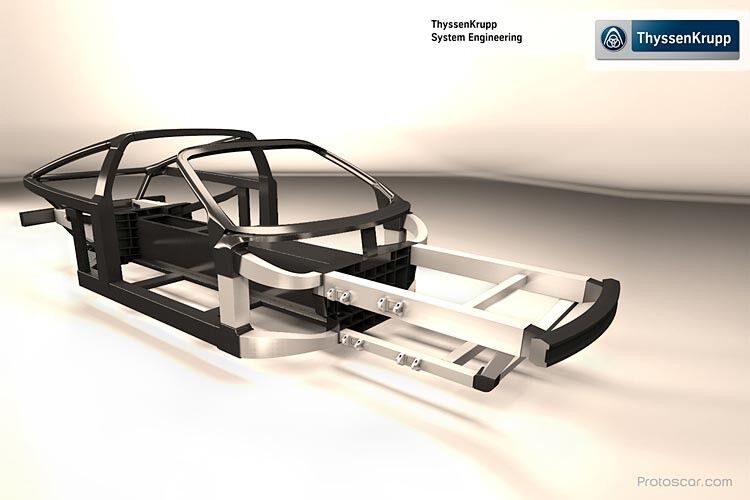 Bei der Planung derLeichtbaukarosserievariante des Sportwagens Lampo3 GT arbeiteten die Unternehmen Protoscar, Imperia und Thyssen-Krupp System Engineering zusammen. (Protoscar)