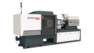 The Nova5e110T, a latest-generation all-electric injection moulding machine, produces a food-packaging application using liquid silicone rubber injection moulding. (Source: Negri Bossi)
