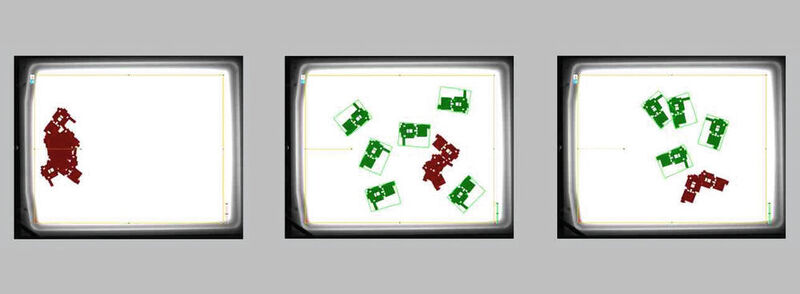 Der Visor kann nicht nur Teile mit verschiedenen Geometrien (im Bild grün) unterscheiden, sondern erkennt auch Agglomerate (rot). (Bild: Sensopart)