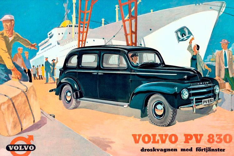 Die PV-800-Serie, umgangssprachlich auch Volvo Suggan genannt (dt.: Sau), war eine Reihe von Taximodellen, die Volvo von 1938 bis 1958 baute. Der Spitzname kam entweder von der rundlichen Form des Wagens oder beruhte auf seiner Eigenschaft, sich überall durchzuwühlen. Auch er besaß einen 3,7-Liter-Sechszylindermotor. (Bild: Volvo)