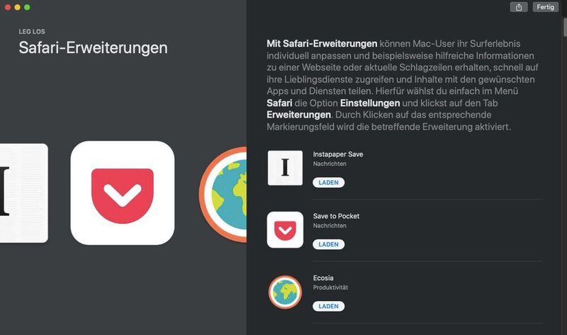Safari-Erweiterungen können in macOS 10.15 nur noch über den App-Store installiert werden. Eine Installation über externe Seiten ist nicht mehr möglich. (Joos)