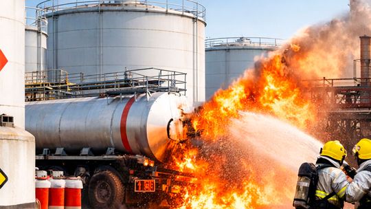 Das HDT vermittelt in seiner Tagung aktuelles Praxiswissen zu Brand- und Explosionsschutz in Tank- und Gefahrgutlagern.(Bild:  HDT / KI-generiert)