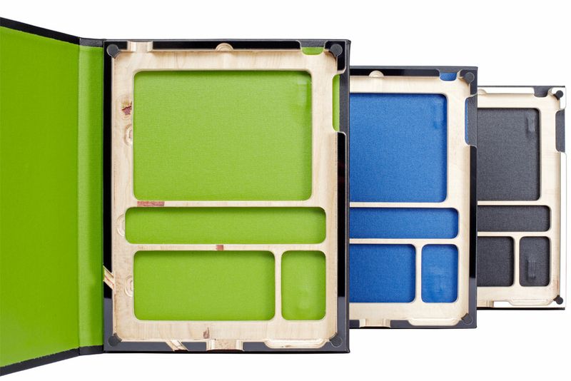 Nicht alltägliche Modelle hat Germanmade auch im Tablet-Portfolio – etwa das iPad-Cover mit Schichtholz-Interieur. (germanmade.)
