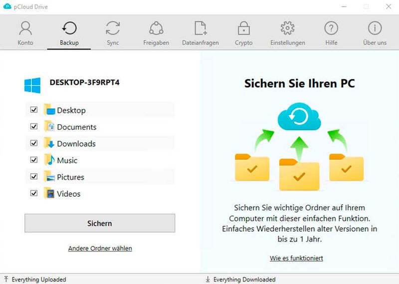 Mit dem pCloud-Agent können auch Daten von PCs in die Cloud gesichert werden. (Joos)