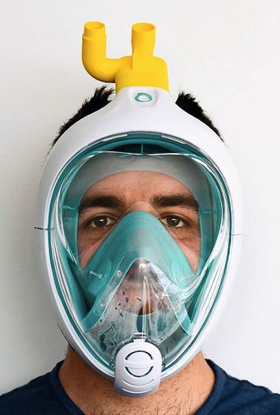 Notfall-Atemschutzmaske mit generativ hergestellten Ventilen. (Isinnova)