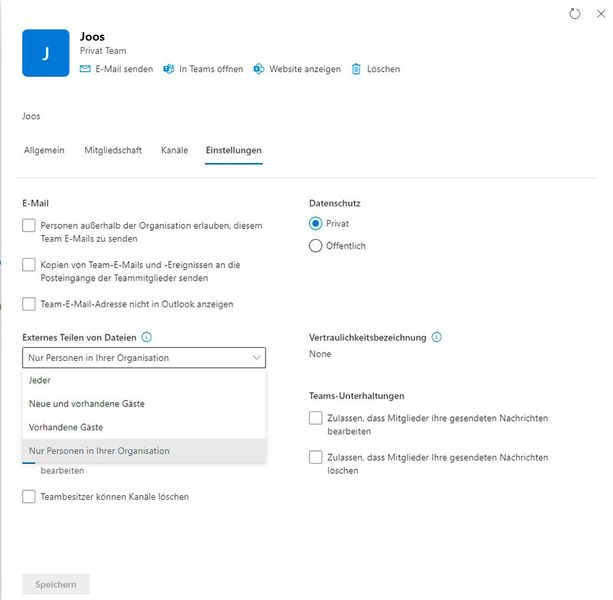 Anpassen von Gastkonten und den Rechten zum Teilen von Dokumenten mit externen Benutzern.  (Bild: Joos)