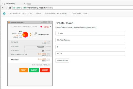 Token-Erstellung in der Token Factory.(Bild:  Lang / MetaMask)