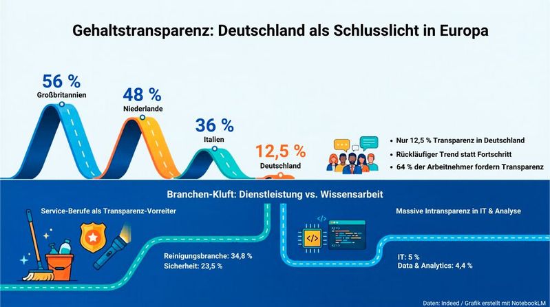 Deutsche Arbeitnehmer hoffen auf die Entgelttransparenzrichtlinie: Im europäischen Vergleich schneidet Deutschland bei der Gehaltstransparenz schlecht ab.(Bild:  KI-generiert / NotebookLM)