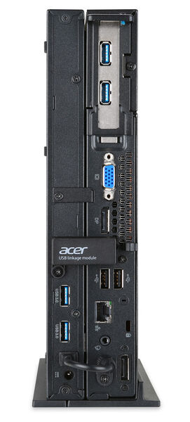 Auf der Rückseite sind USB 2.0- und 3.0-Ports, ein VGA-Eingang und ein Ethernet-Port vorhanden. (Bild: Acer)