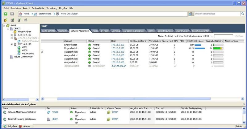 Die Liste der aktiven und inaktiven Virtuellen Maschinen in der Ansicht des vCenters. (Archiv: Vogel Business Media)