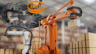 Ein Produkt, zwei Lösungen: Die freitragende Twisterchain bietet Energieführung mit über 600° Rotation, schneller Montage, maximale Flexibilität und hoher Lebensdauer für Robotikanwendungen.  (Bild: igus)