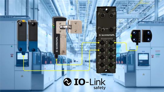IO-Link-Safety-Produkte von Schmersal: der Sicherheitssensor RSS362 (rechts) und die Sicherheitszuhaltung AZM42 (links).(Bild:  Schmersal)